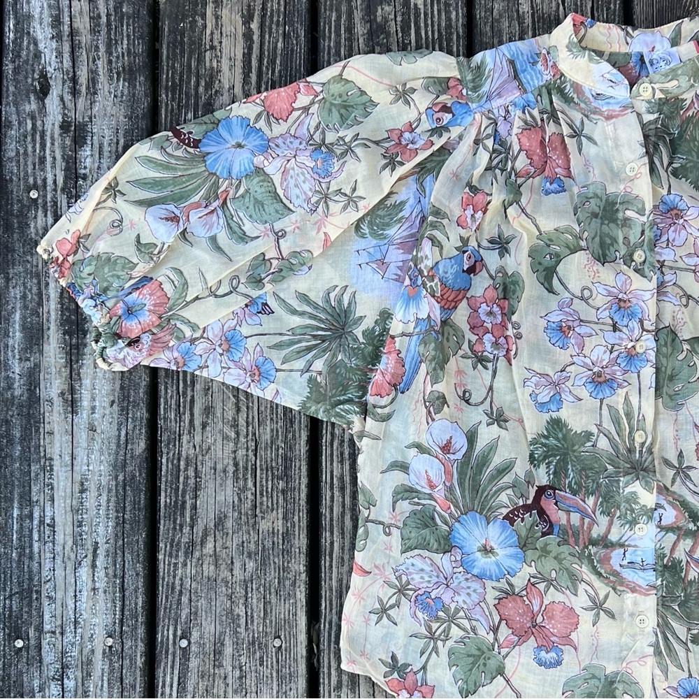 Vintage 70s Peplum Sleeve Semi Sheer Blouse - Picture 3 of 4